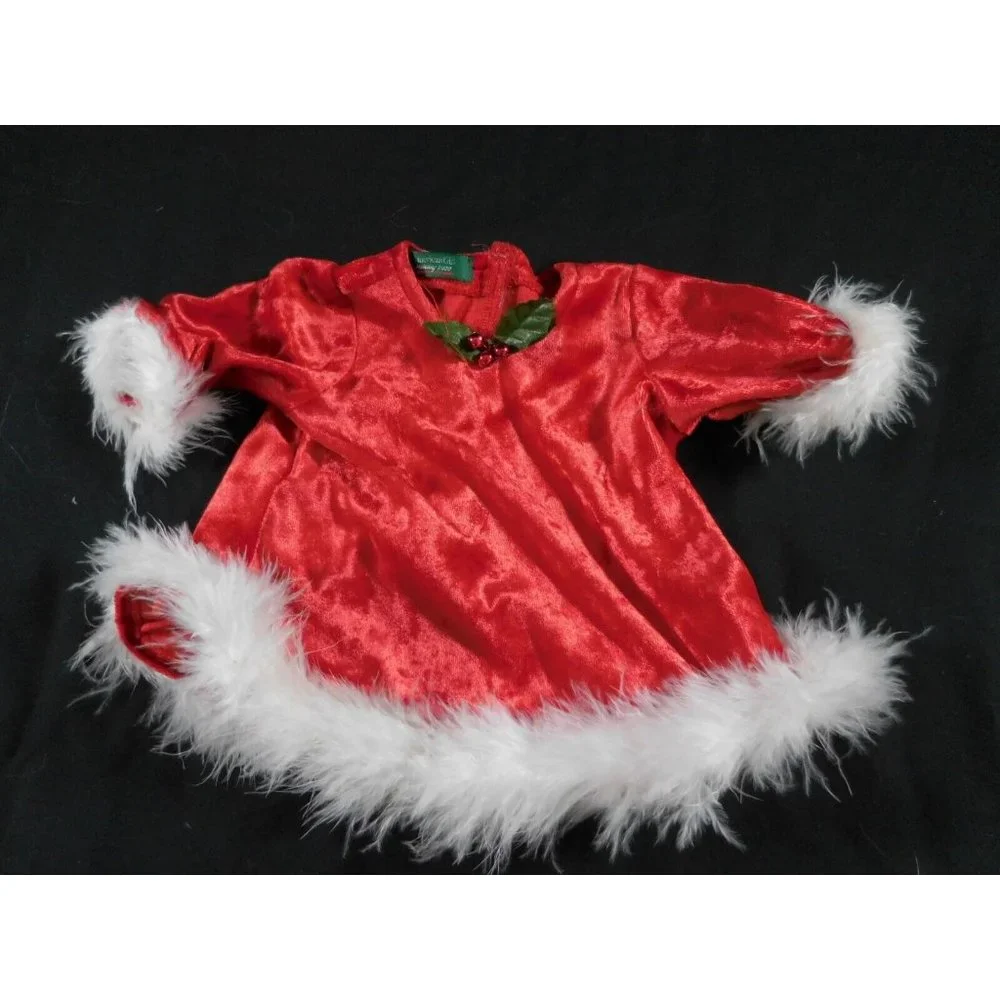 American Girl Bitty Baby red Dress White‎ flux fur trim Christmas Holiday 2000